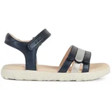 GEOX J Haiti Girl Sandal, Navy/Silver, 34 EU