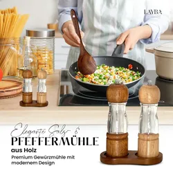 LAYBA Salz- & Pfeffermühlen Set mit Holzständer