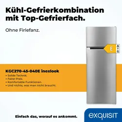 Exquisit Kühl- und Gefrierkombination KGC270-45-040E inoxlook | 206 l Volumen | Kühl-Gefrier-Kombination Türanschlag wechselbar