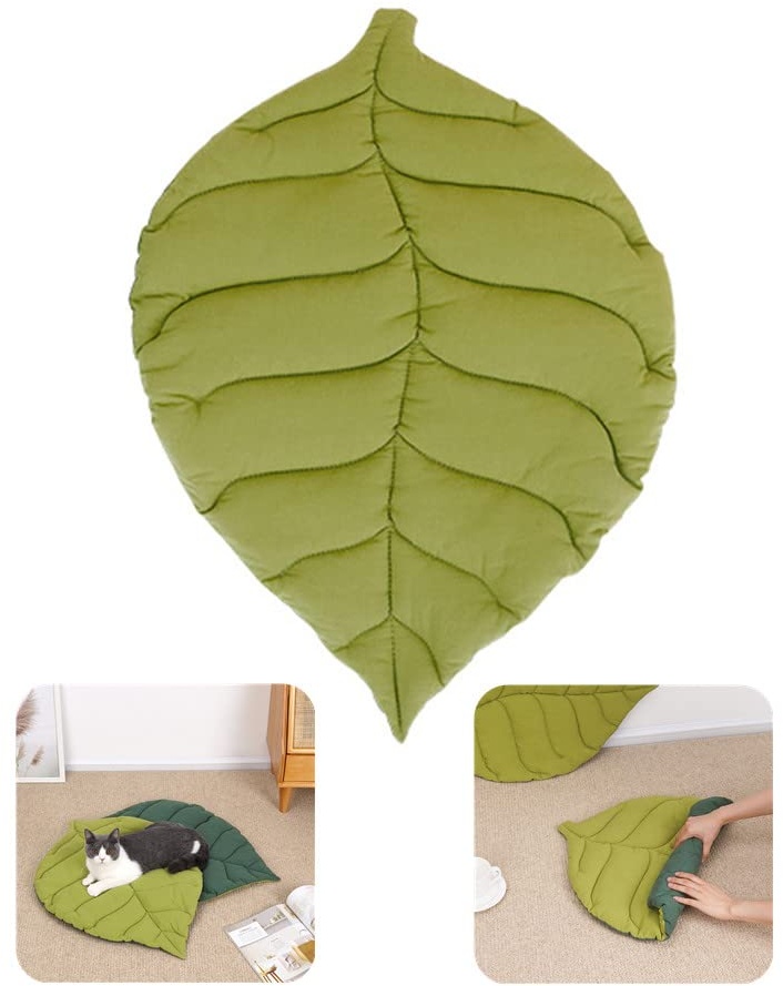 3D Leaf Shape Cat/Dog Blanket, Reusable Cotton Pad for Dogs and Cats Indoor, Warm Comfortable Durable Sleeping Cushion Washable, for Dog Bed and Cat Bed. (Tree Leaves,50x68cm)
