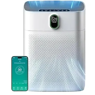 Oryzom Smart Luftreiniger V1 Pro – Leistungsstarke HEPA-Filterung mit PM2.5-Sensor, App- und Sprachsteuerung für saubere Raumluft(Weiß)