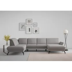 Wohnlandschaft SIT & MORE "Fashion U-Form", grau, B:338cm H:84cm T:207cm, Sofas, wahlweise mit Kopfteilverstellung, Vorziehsitz, motorisch, Metallfüße