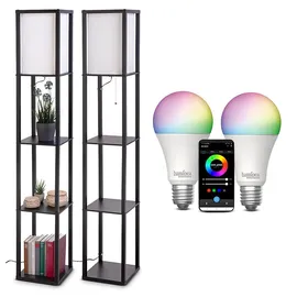Lunartec 2er-Set Holzregal-Stehlampen 2er-Set Schwarz