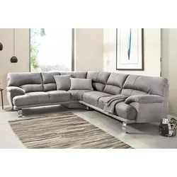 Ecksofa TRENDMANUFAKTUR "Cecilia II, in italienischen Design, bequem, hoher Sitzkomfort, L-Form", silber, B:280cm H:87cm T:240cm, Microfaser Vintage (100% Polyester), Struktur (100% Polyester), Struktur fein (100% Polyester), Sofas, extrabreite Armlehnen für noch mehr Sitzkomfort