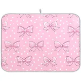 Kcldeci Abtropfmatte mit rosa Schleifen, gepunktet, Küchenzubehör, Geschirrkorb für Geschirr, Utensilien, Arbeitsplatten, Spülen, 40,6 x 45,7 cm