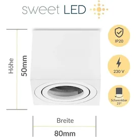 Sweet Led Deckenspots 4xAufputz flach 50mm Alu Aufbauspots 230V Aufbaustrahler weiß eckig