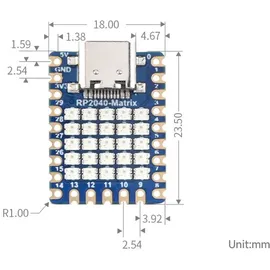 Waveshare RP2040-Matrix Entwicklungsboard: 5×5 RGB LED Matrix, 2MB NOR-Flash, 20 GPIO-Pins, USB-C