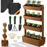 Kesser KESSER® Hochbeet mit Etagen Premium Blumenkasten Blumentreppe Pflanztreppe - Gemüsebeet Kräuterbeet Pflanzkübel Frühbeet Blumenbeet Pflanzkasten inkl. Gartenvlies- Beet für Terrasse Balkon & Garten