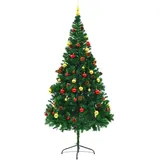 vidaXL Künstlicher Weihnachtsbaum mit Kugeln und LEDs Grün 210 cm