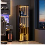 Flieks Glasvitrine mit LED-Lichtleiste, verstellbaren Glaseinlegeböden & Spiegelwand (30x30x90 cm, Glastür mit Soft-Close-Funktion, 1-St., Eckvitrine mit verspiegelter Rückwand & 3 Ebenen) Multifunktionaler Hochschrank Standvitrine Eckschrank mit 3 Fächern schwarz 30 cm x 90 cm x 30 cm