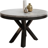 WFL GROUP Runder Ausziehbarer Esstisch im Loft-Stil - Industrieller Tisch mit schwarzen Metallbeinen - Platzsparender Tisch für Wohnzimmer - Grauer Beton - 120 cm