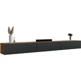 Planetmöbel TV-Schrank, Fernsehtisch 300 cm lang, TV-Board hängend oder stehend, Fernsehschrank für Wohnzimmer, 3X TV Möbel 37,8 x 100 x 32,5 cm, Gold Eiche anthrazit