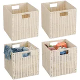 TAIMEI&G02 4er-Set Kallax Expedit Regal Korb/Kallax Korb Geflochten / 30,5 x 30,5 x 30,5H cm/Plastik Regalkorb/Faltkorb Flechtkorb/Regalbox Storage Box/Aufbewahrungskorb Regalkorb Faltbar, lvory