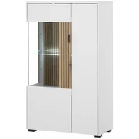 Furn.design Vitrine, Weiß, Eiche, Metall, Nachbildung,Eiche, Uni, Holz Optik,