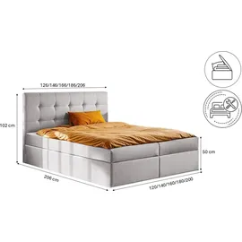kaiser möbel Boxspringbett mit matratze und bettkasten, Schlafbett LUDANO stoff Soro 180x200 cm Hellgrau H3 - Grau