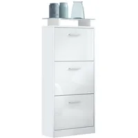 Vladon Schuhschrank, Weiß Hochglanz, Holzwerkstoff, 46x128x23 cm, Garderobe, Schuhaufbewahrung,