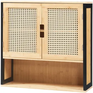 [en.casa] Hängeschrank Natur, Holz, Bambus 60x60x20 cm Badezimmer, Badezimmerschränke, Hängeschränke