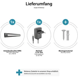 ledscom.de LED Unterbau-Leuchte SIRIS schwarz matt mit Netzteil, flach, 30cm, 370lm, weiß