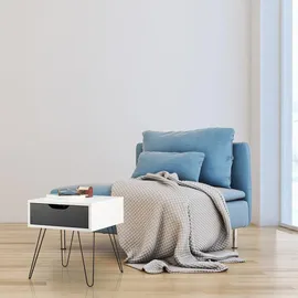 Relaxdays Nachttisch mit Schublade, modernes Design, eckiges Nachtschränkchen, HxBxT: 44 x 40 x 40 cm, weiß-grau