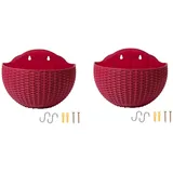 Jooehyer Burgunderroter Großer Hängender Kunststofftopf für Den Balkon, Sukkulenten-Blumentopf, Rattan-Blumentopf