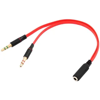 OcioDual Kopfhörer Adapter Jack 3,5mm, Audio Splitter, Klinkenstecker Adapter, Aux Splitter Jack 3,5mm, TRRS, Klinke Buchse zu 2 Doppel AUX TRS Stecker Headset Mikrofon Audio, Rot