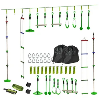 aiyaplay Ninja Warrior Hindernisparcours für Kinder 10 m Ninja Slackline Kit Grün