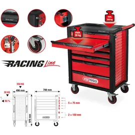 KS Tools RACINGline SCHWARZ/ROT Werkstattwagen mit 7 Schubladen