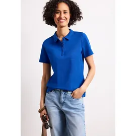 STREET ONE Kurzarm Poloshirt in Rippstruktur - Blau