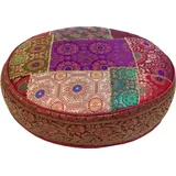 GURU SHOP Orientalisches Rundes Patchwork Kissen 50 cm, Sitzkissen, Bodenkissen mit Baumwollfüllung - Rot/bunt