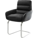 DeLife Freischwinger Abelia-Flex mit Armlehnen Echt-Leder Schwarz Freischwinger flach Edelstahl,