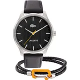 Quarzuhr LACOSTE Armbanduhren schwarz Herren Armbanduhr, Herrenuhr, Lederarmband, ideal auch als Geschenk, analog