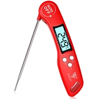 DOQAUS Grillthermometer Fleischthermometer Küchenthermometer Bratenthermometer Kochthermometer mit 3s Sofortiges Auslesen, LCD Bildschirm und Lange Sonde, für Kochen, BBQ (Rot)