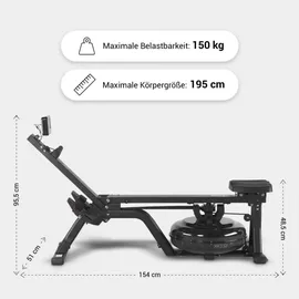 Gorilla Sports GORILLA SPORTS® Wasserrudergerät - mit LCD-Display, Wasserwiderstand, kugelgelagerter Sitz, Transportrollen, bis 150 kg belastbar,