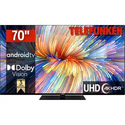 TELEFUNKEN LED-Fernseher, F (A-G), schwarz, 70, Fernseher, Dolby Atmos,USB-Recording,Google Assistent,Android-TV