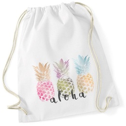 Autiga Turnbeutel Turnbeutel Ananas Aloha Hipster Beutel Tasche Jutebeutel Stringbag Drawstring weiß