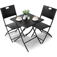 TLGREEN Balkonset, Gartenmöbel Set 3-teilige,Klappbar mit 2 Stühle und Tisch schwarz