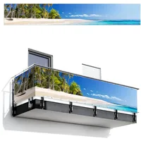 MuchoWow© Balkon Sichtschutz Einseitig 80x500 cm Groß Terrassen Gartenzaun Balkonfächer ohne Bohren Wetterfest für Zaun Terrasse Balkonbespannung Seitenschutz Strand - Meer - Palme - Sommer