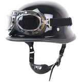 AEDFD Motorradhelm Zum Halboffenen Öffnen Motorrad-Kollisionsschutz ECE-DOT-Zertifizierung Schutzhelm Mit Schutzbrille Einstellbare Größe Chopper Moped Roller,Bright Black-L