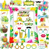 LMSHOWOWO 29 PCS Hawaii Foto Requisiten Set und Aufblasbarer Fotorahmen, Sommer Fotobox Accessoires, Hawaii Thema Photo Booth Props, Flamingo Fotorequisiten, für Sommer Strand Luau Party Supplies