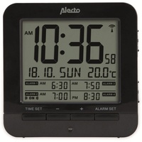 Alecto AK-20 Funkwecker - mit Thermometer - 2 Weckzeiten mit Schlummerfunktion - Datumsanzeige - Funkuhr - schwarz