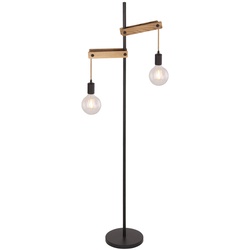 Holz Stand Steh Lampe natur Wohn Ess Zimmer Beleuchtung Beistell Strahler Hanfseil Vintage Retro Leuchte