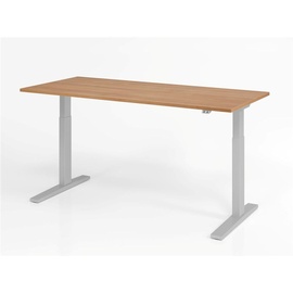 Hammerbacher elektrisch höhenverstellbarer Schreibtisch nussbaum rechteckig, C-Fuß-Gestell silber 180,0 x 80,0 cm