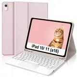 Tiiomioon Hülle mit Tastatur für iPad A16 11/10 Generation (2025 11"/ 2022 10.9"), Magnetische Bluetooth Tastatur Hülle für iPad 11/10 Generation mit Touchpad und Stifthalter, QWERTZ, Rosa