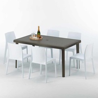 Polyrattan Tisch Rechteckig mit 6 Bunten Stühlen 150x90 Braun Focus