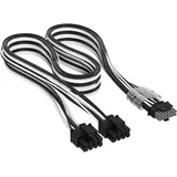 Corsair Elite Premium Typ 4 Einzeln Ummantelte 2x 8-Pin zu PCIe 12V-2x6 600W PSU-Kabel – Dreilagiges Mesh-Paracord-Design, Flache Kabelkämme, Kompatibel Netzteilen vom Typ 4 – Schwarz/Weiß