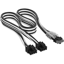Corsair Elite Premium Typ 4 Einzeln Ummantelte 2x 8-Pin zu PCIe 12V-2x6 600W PSU-Kabel – Dreilagiges Mesh-Paracord-Design, Flache Kabelkämme, Kompatibel Netzteilen vom Typ 4 – Schwarz/Weiß