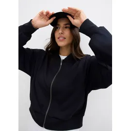 bonprix Blouson BONPRIX, Damen, Gr. 40/42 (M), schwarz, Sweatware, Obermaterial: 48% Polyester, 48% Viskose, 4% Elasthan, unifarben, oversize taillenbedeckt, Rippbündchen, Jacken Blouson, aus Sweatware mit Stehkragen und Eingriffstaschen