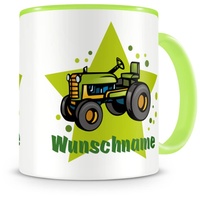 Samunshi® Kindertasse mit Namen Tasse Alter Trecker Personalisierte Tasse mit Namen Kinder Kinderbecher mit Namen Kindergarten grün 300ml