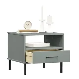 vidaXL Nachttisch OSLO mit Metallbeinen Grau Massivholz Kiefer