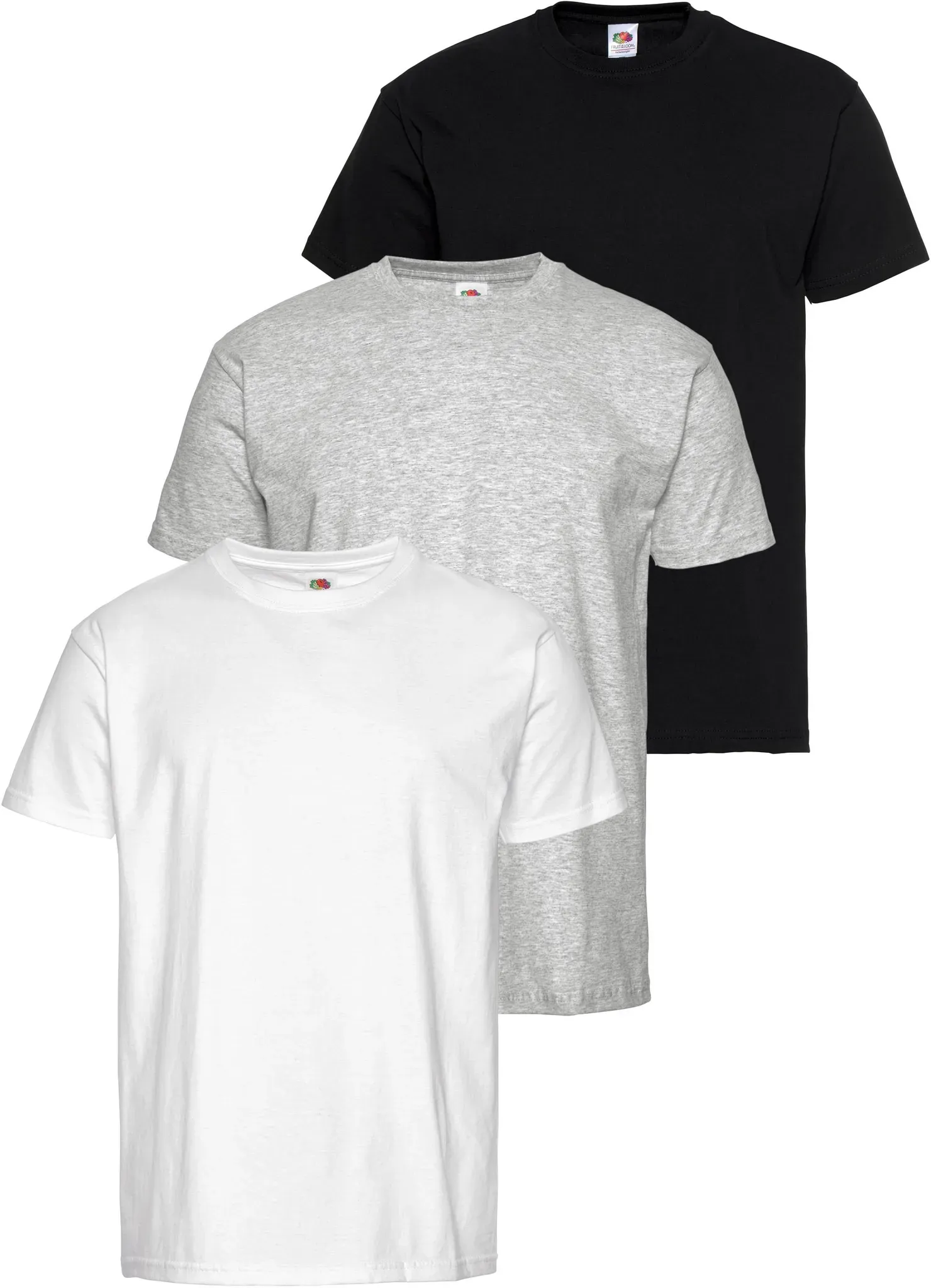 T-Shirt FRUIT OF THE LOOM, Herren, Gr. S (44/46), schwarz-weiß (weiß, schwarz, graumelange 3, hb, schwarz, weiß), Single Jersey, Obermaterial: 100% Baumwolle. Obermaterial 2: 97% Baumwolle, 3% Polyester. Melange in der Packung: 97% Baumwolle, 3% Polyester, unifarben, Basic, schmal, Rundhals, ohne Bündchen, Shirts T-Shirt, mit Rundhalsausschnitt